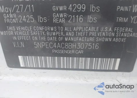 2011 Hyundai Sonata Limited from USA, damaged, VIN 5NPEC4AC8BH307516